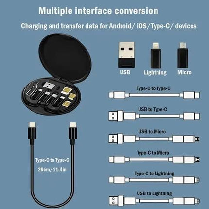 6 in 1 Storage USB Cable box (Sim Slot, SD card slot,  Sim injector, 5 Type USB, 60W Cable, Mobile holder )