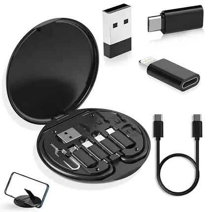 6 in 1 Storage USB Cable box (Sim Slot, SD card slot,  Sim injector, 5 Type USB, 60W Cable, Mobile holder )