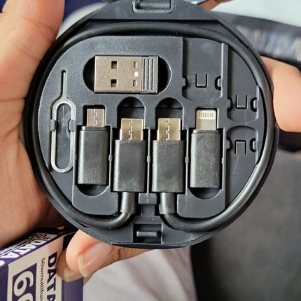 6 in 1 Storage USB Cable box (Sim Slot, SD card slot,  Sim injector, 5 Type USB, 60W Cable, Mobile holder )