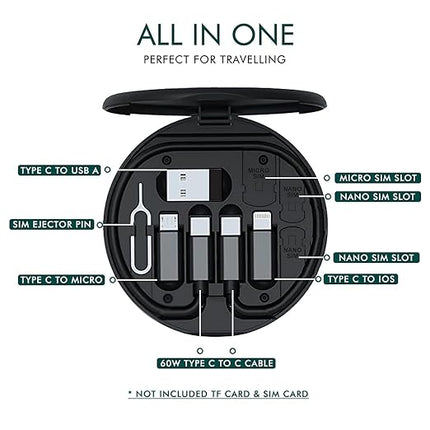 6 in 1 Storage USB Cable box (Sim Slot, SD card slot,  Sim injector, 5 Type USB, 60W Cable, Mobile holder )