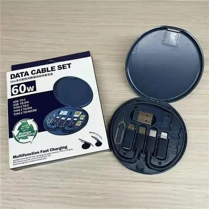 6 in 1 Storage USB Cable box (Sim Slot, SD card slot,  Sim injector, 5 Type USB, 60W Cable, Mobile holder )
